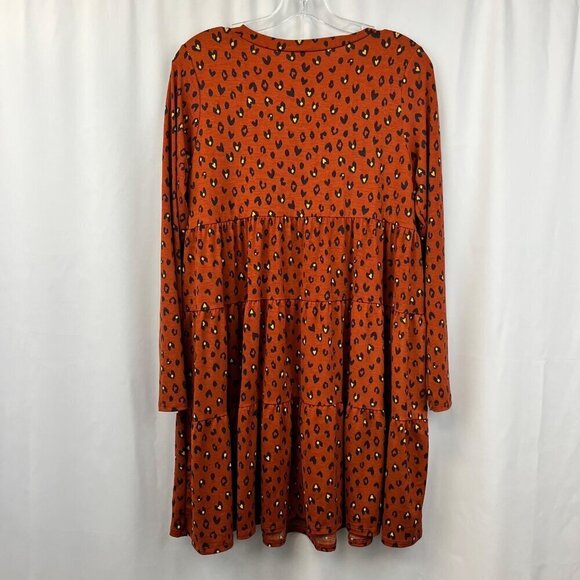 See in Love Women’s Long Sleeve V-Neck Babydoll Dress Rust/Multi Animal Print S - Picture 6 of 8